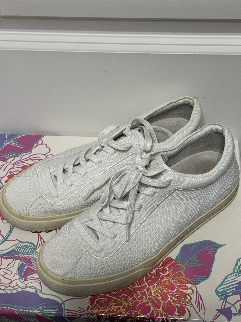 Rothy's White Knit Lace-Up Sneakers
